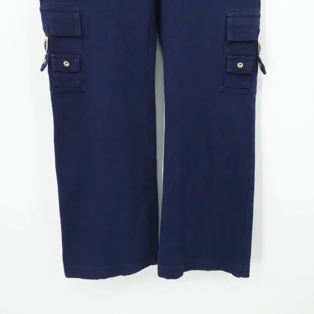 St John Sport Pants Womens 2 Navy Blue Cargo Utility Gold Button Pockets Stretch - Picture 9 of 13